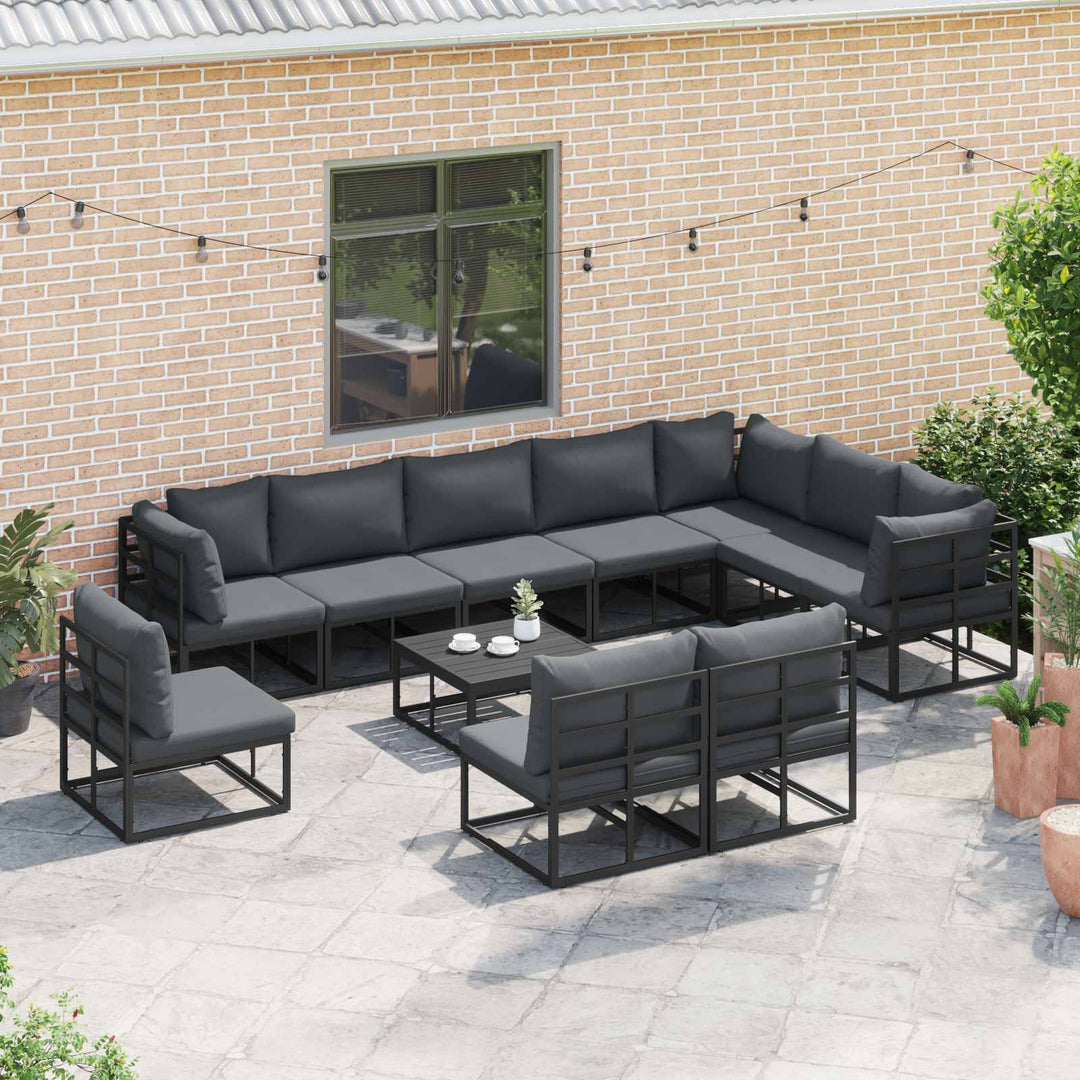 Havesofa Sæt med pude 11 pcs Sort Aluminium