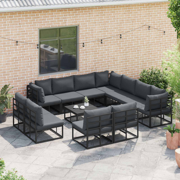 Havesofa Sæt med pude 11 pcs Sort Aluminium