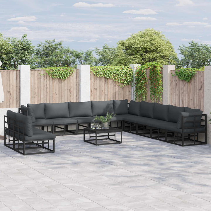 Havesofa Sæt med pude 12 pcs Sort Aluminium