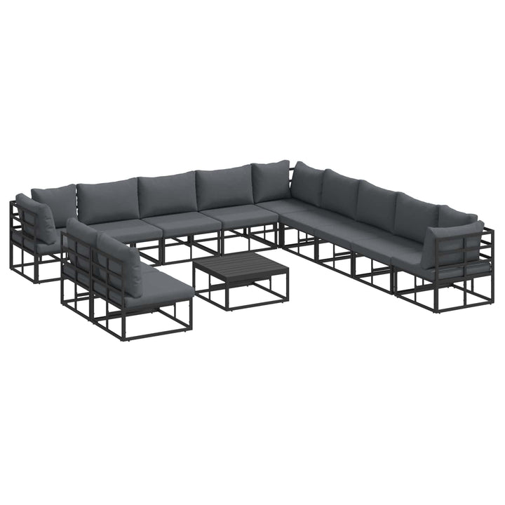 Havesofa Sæt med pude 12 pcs Sort Aluminium