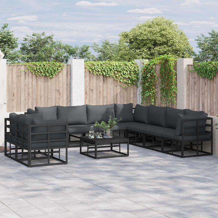 Havesofa Sæt med pude 9 pcs Sort Aluminium