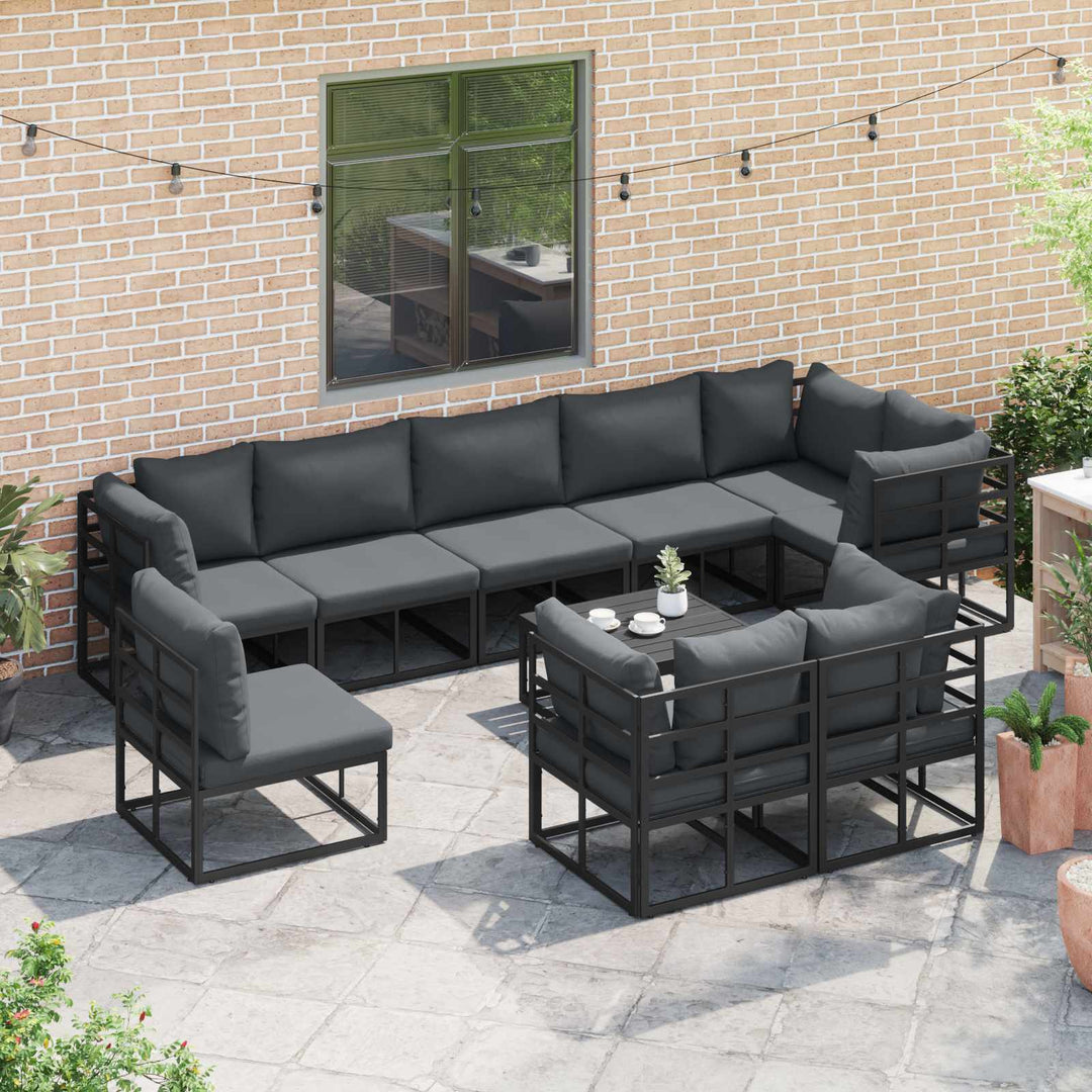 Havesofa Sæt med pude 9 pcs Sort Aluminium