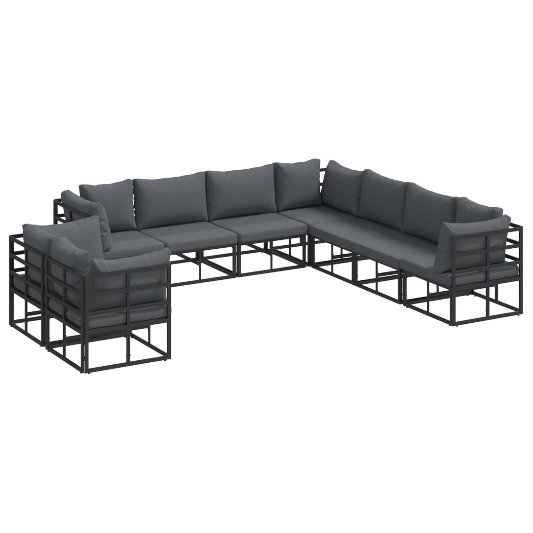 Havesofa Sæt med pude 9 pcs Sort Aluminium