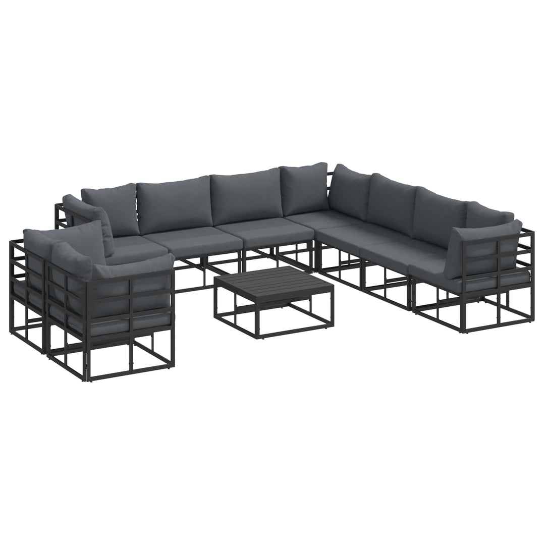 Havesofa Sæt med pude 10 pcs Sort Aluminium