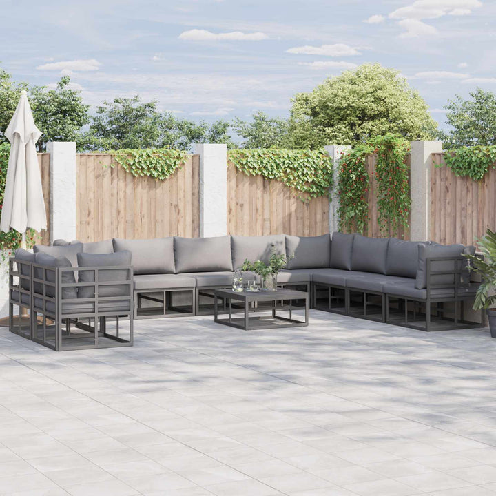 Havesofa Sæt med pude 10 pcs Sort Aluminium