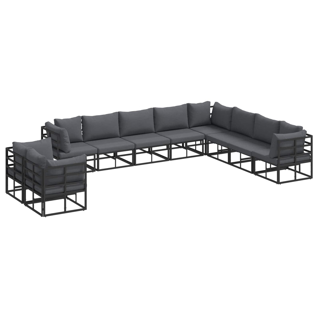 Havesofa Sæt med pude 10 pcs Sort Aluminium