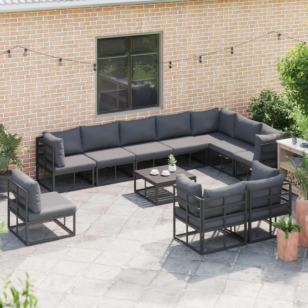 Havesofa Sæt med pude 11 pcs Sort Aluminium