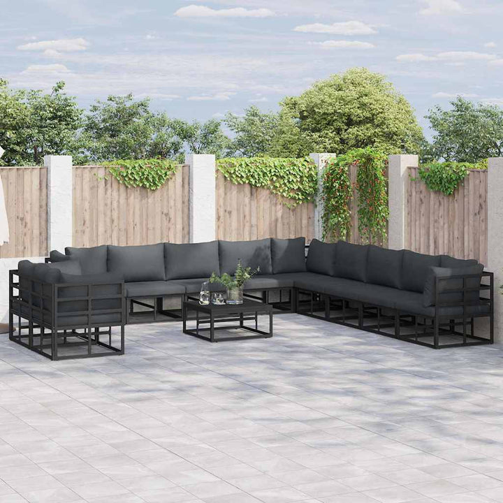 Havesofa Sæt med pude 12 pcs Sort Aluminium
