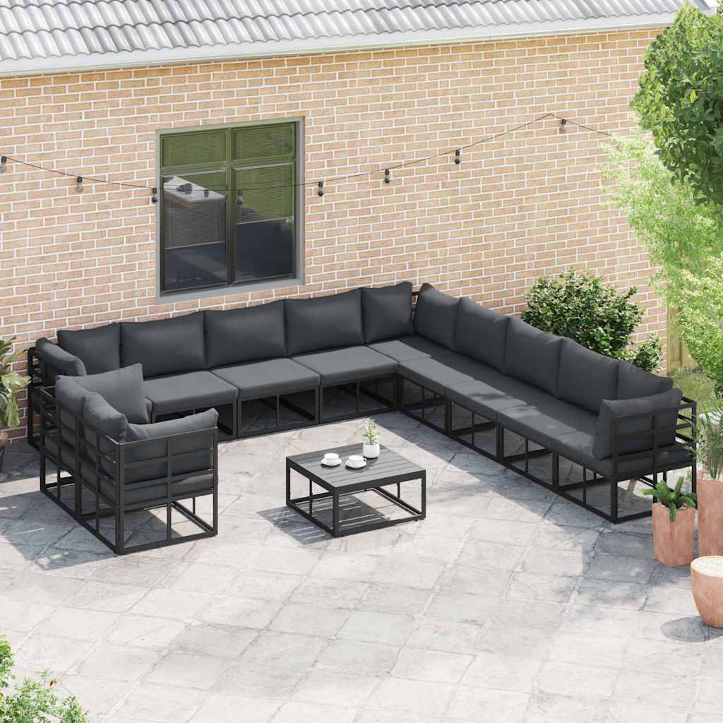 Havesofa Sæt med pude 12 pcs Sort Aluminium