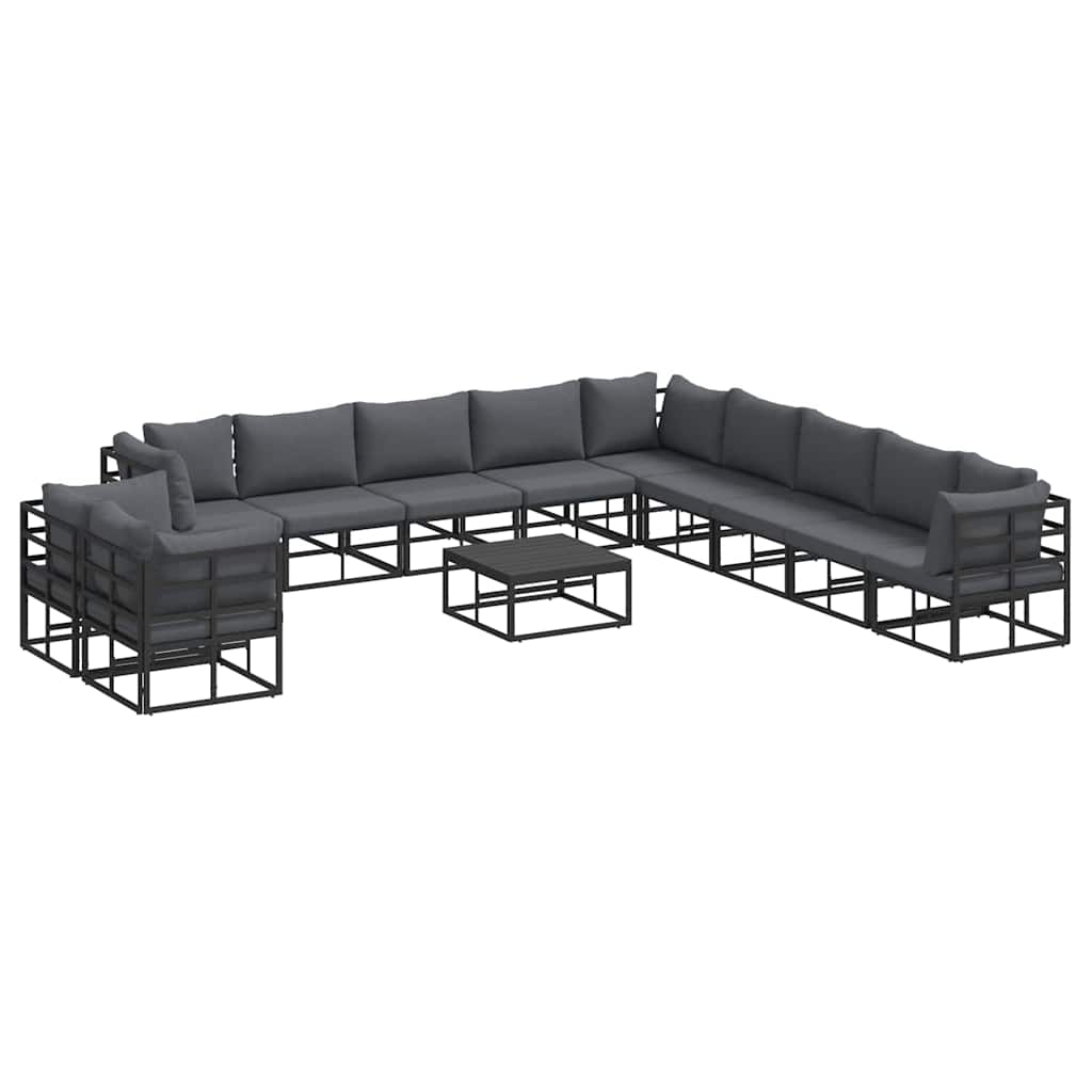 Havesofa Sæt med pude 12 pcs Sort Aluminium