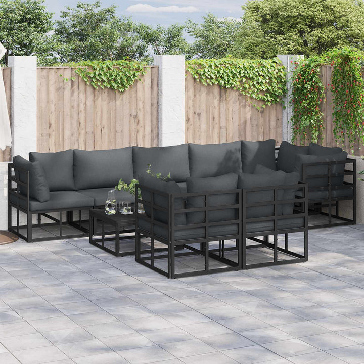 Havesofa Sæt med pude 8 pcs Sort Aluminium