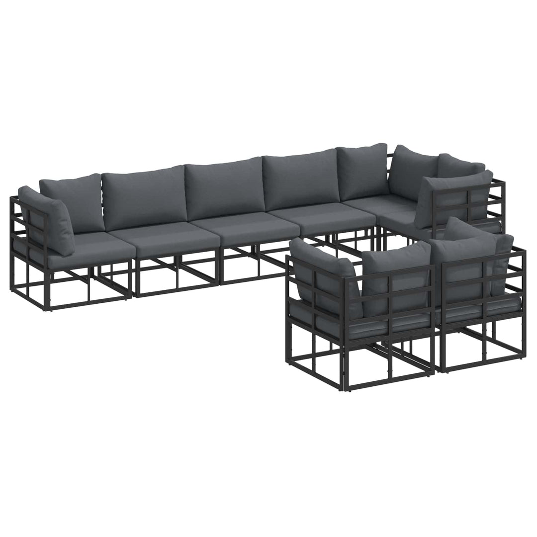 Havesofa Sæt med pude 8 pcs Sort Aluminium
