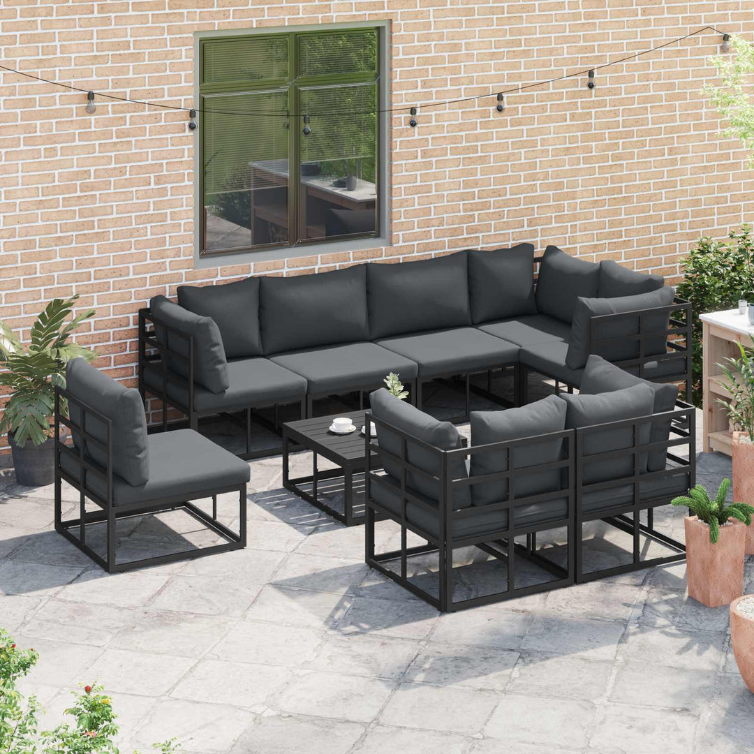 Havesofa Sæt med pude 9 pcs Sort Aluminium