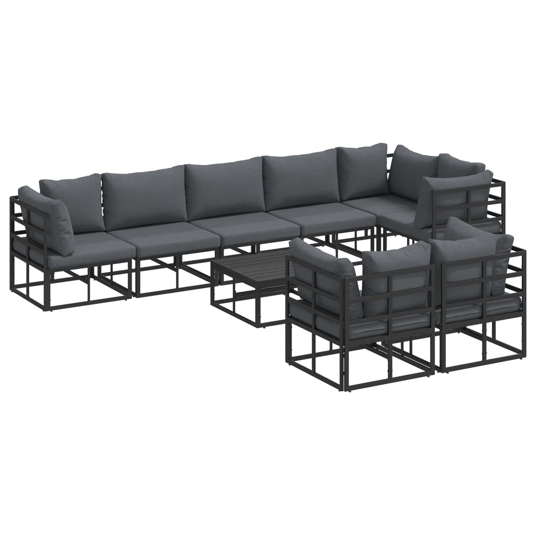 Havesofa Sæt med pude 9 pcs Sort Aluminium