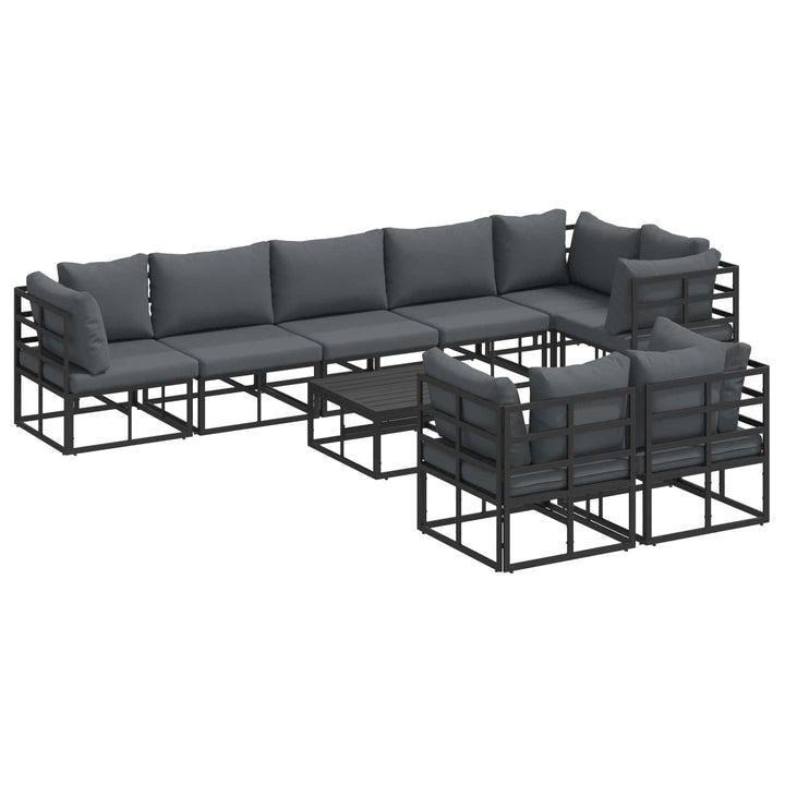 Havesofa Sæt med pude 9 pcs Sort Aluminium