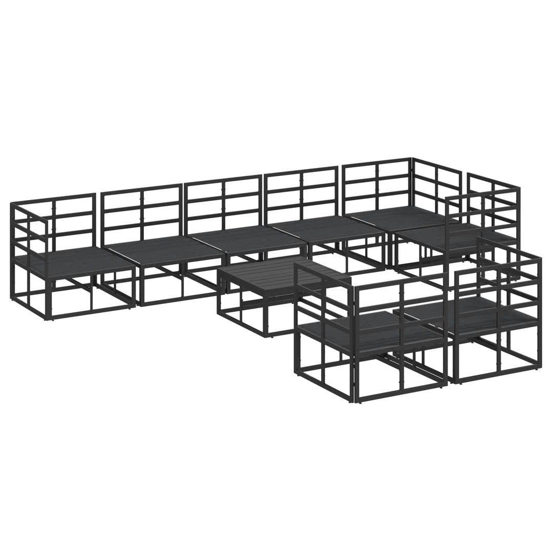 Havesofa Sæt med pude 9 pcs Sort Aluminium