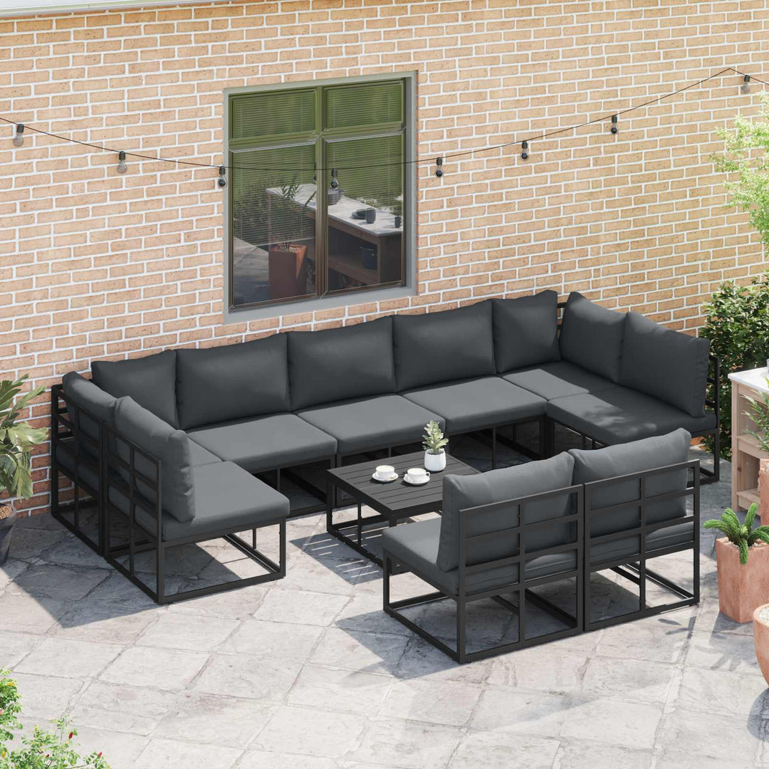 Havesofa Sæt med pude 9 pcs Sort Aluminium