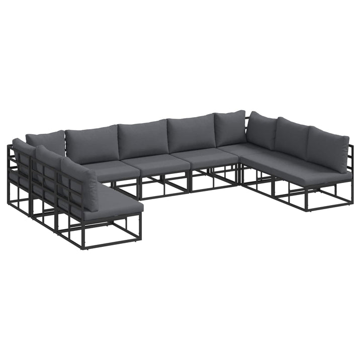 Havesofa Sæt med pude 9 pcs Sort Aluminium