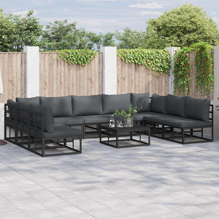 Havesofa Sæt med pude 10 pcs Sort Aluminium
