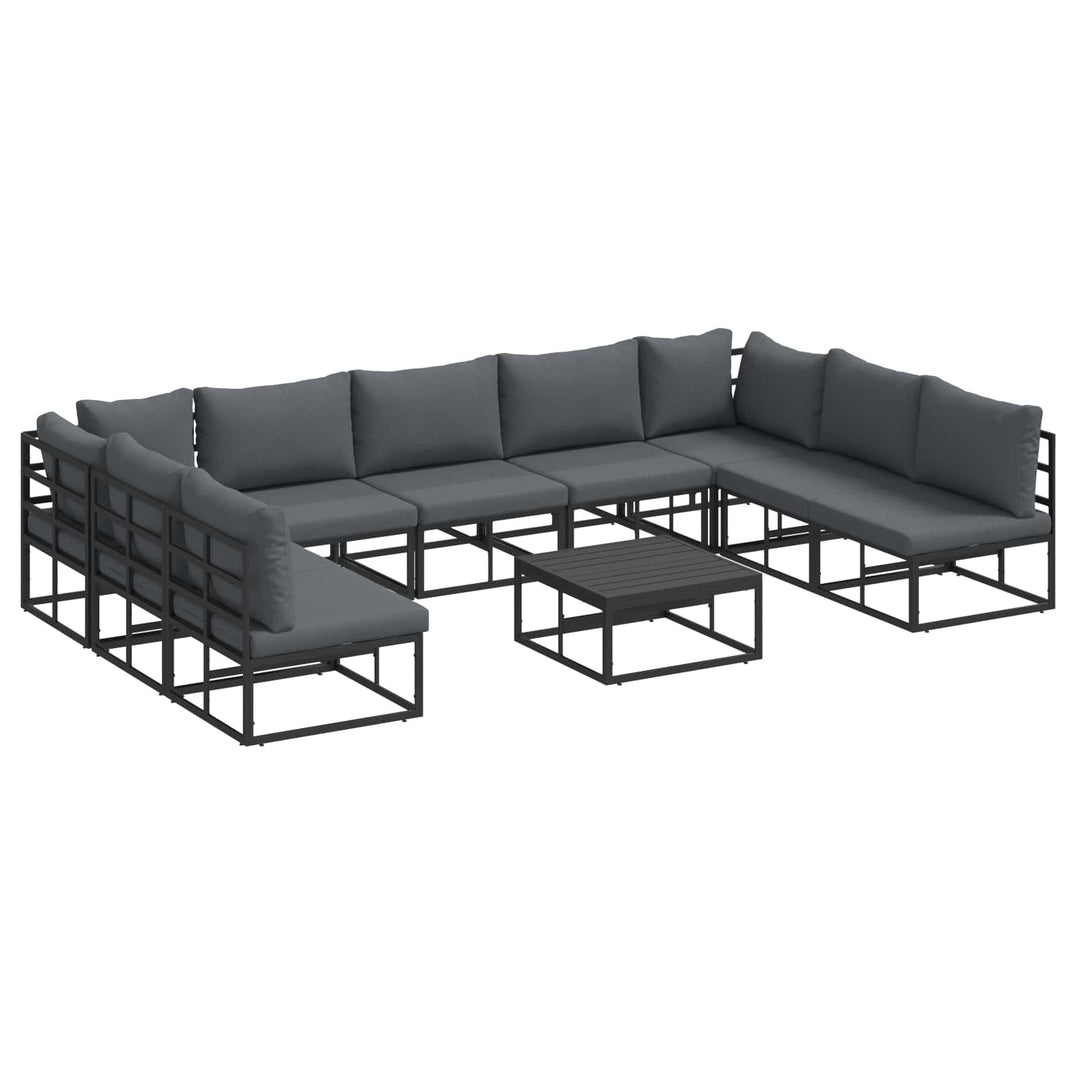 Havesofa Sæt med pude 10 pcs Sort Aluminium