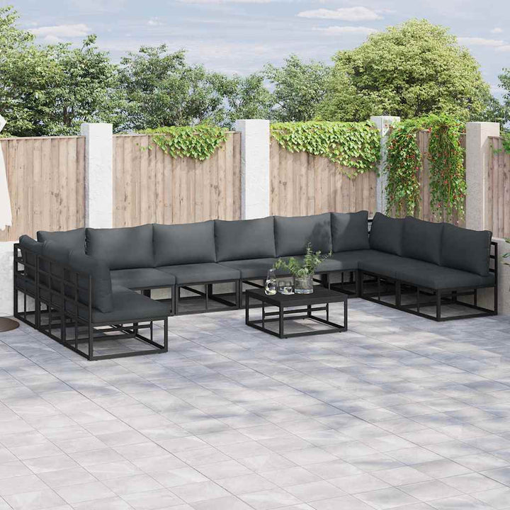 Havesofa Sæt med pude 10 pcs Sort Aluminium