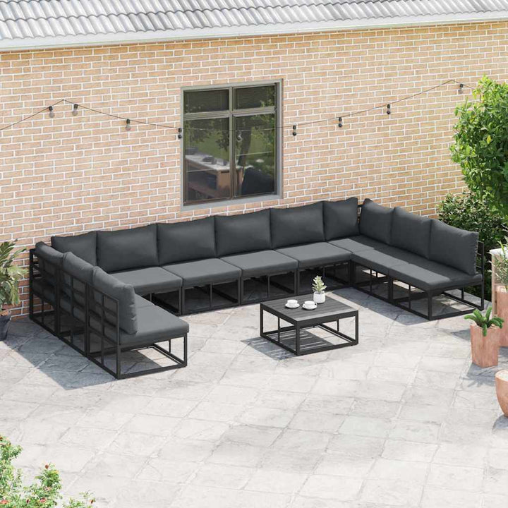 Havesofa Sæt med pude 10 pcs Sort Aluminium