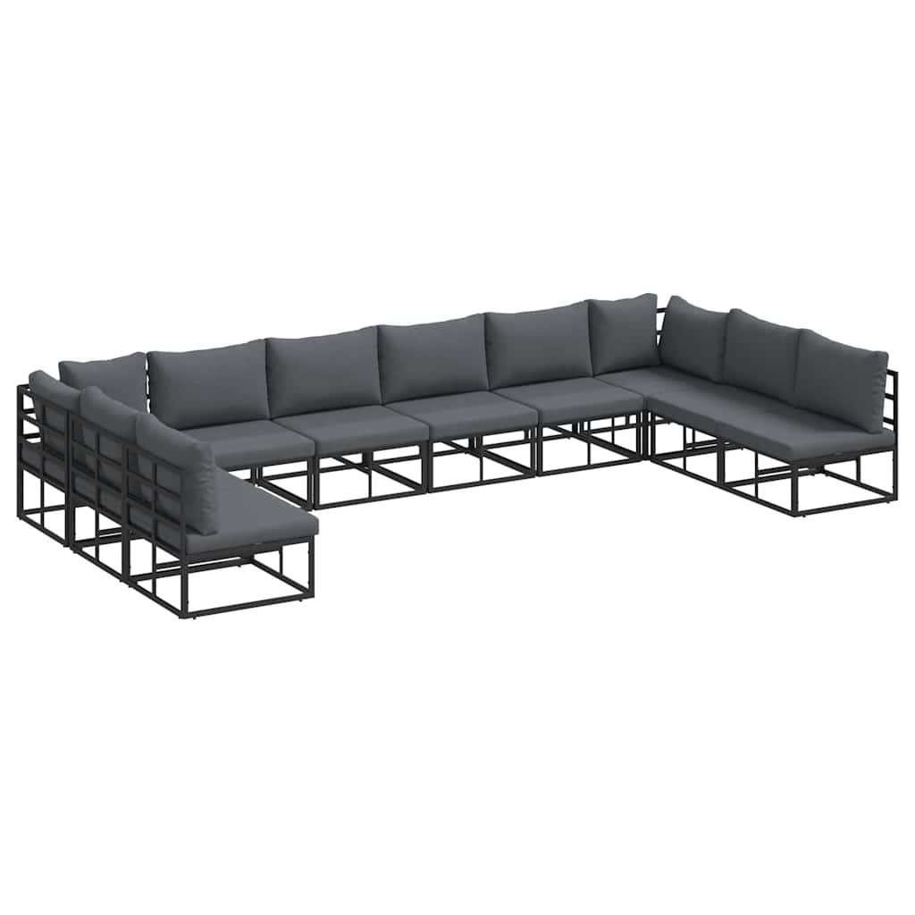 Havesofa Sæt med pude 10 pcs Sort Aluminium