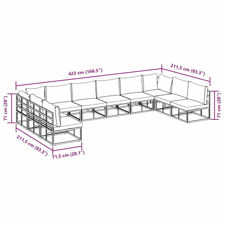 Havesofa Sæt med pude 10 pcs Sort Aluminium