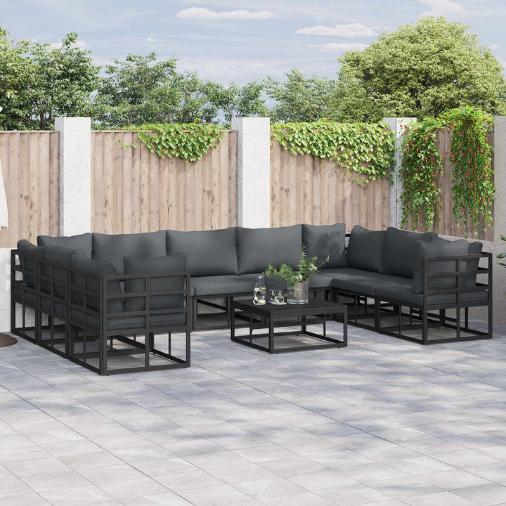 Havesofa Sæt med pude 9 pcs Sort Aluminium