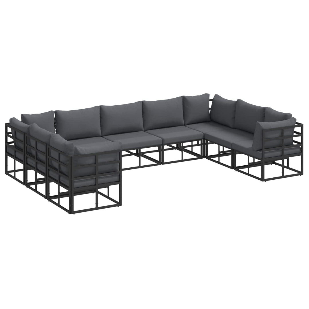 Havesofa Sæt med pude 9 pcs Sort Aluminium