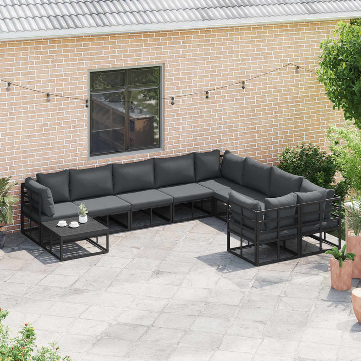Havesofa Sæt med pude 10 pcs Sort Aluminium