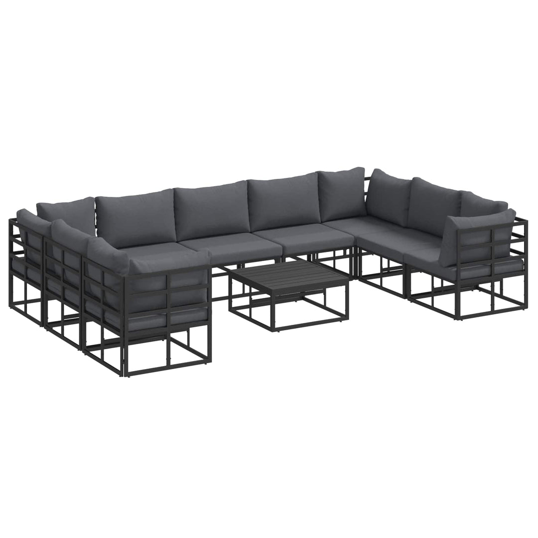 Havesofa Sæt med pude 10 pcs Sort Aluminium