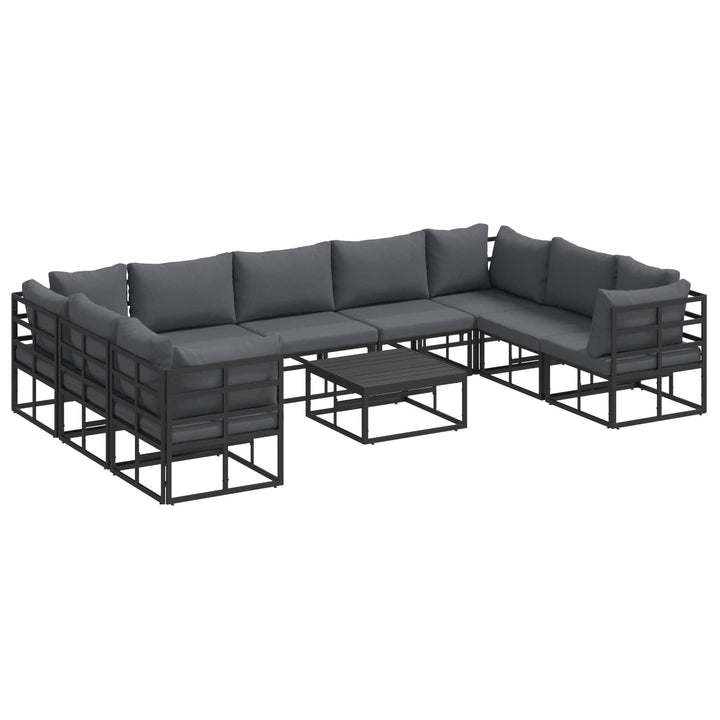 Havesofa Sæt med pude 10 pcs Sort Aluminium