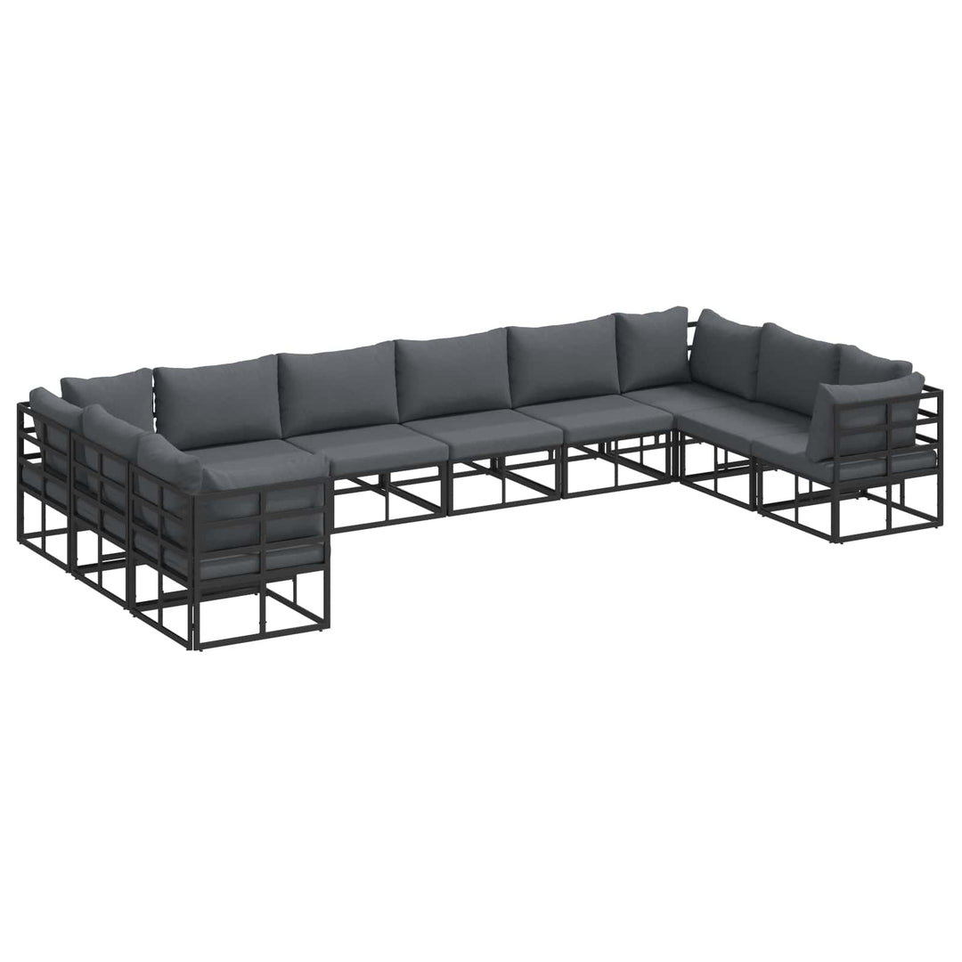 Havesofa Sæt med pude 10 pcs Sort Aluminium