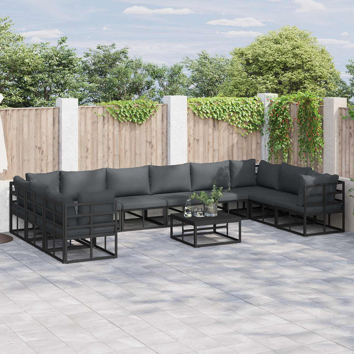 Havesofa Sæt med pude 11 pcs Sort Aluminium
