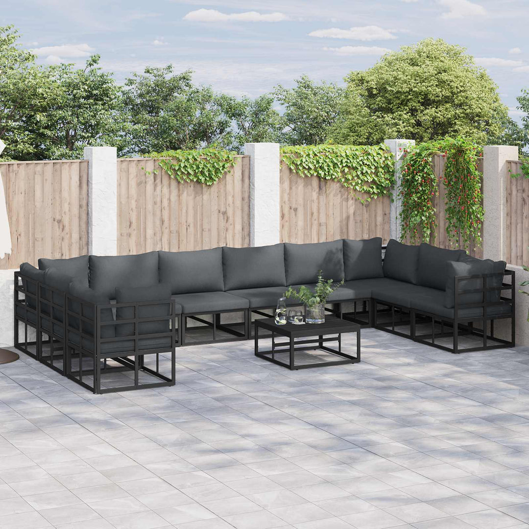 Havesofa Sæt 11 stk. Sort Aluminium