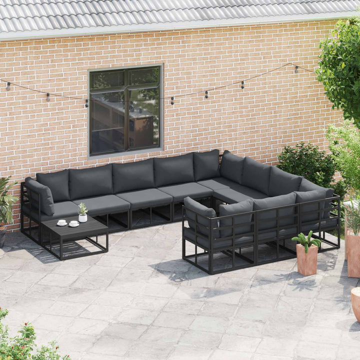 Havesofa Sæt med pude 11 pcs Sort Aluminium
