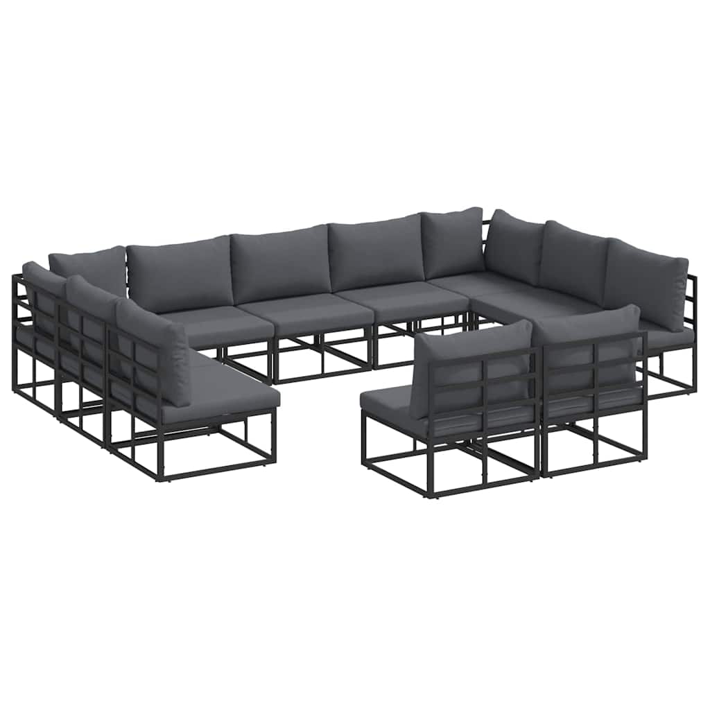 Havesofa Sæt med pude 11 pcs Sort Aluminium