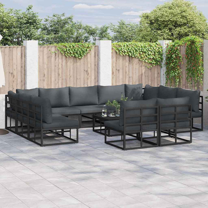 Havesofa Sæt med pude 12 pcs Sort Aluminium