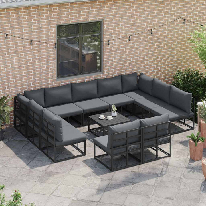 Havesofa Sæt med pude 12 pcs Sort Aluminium