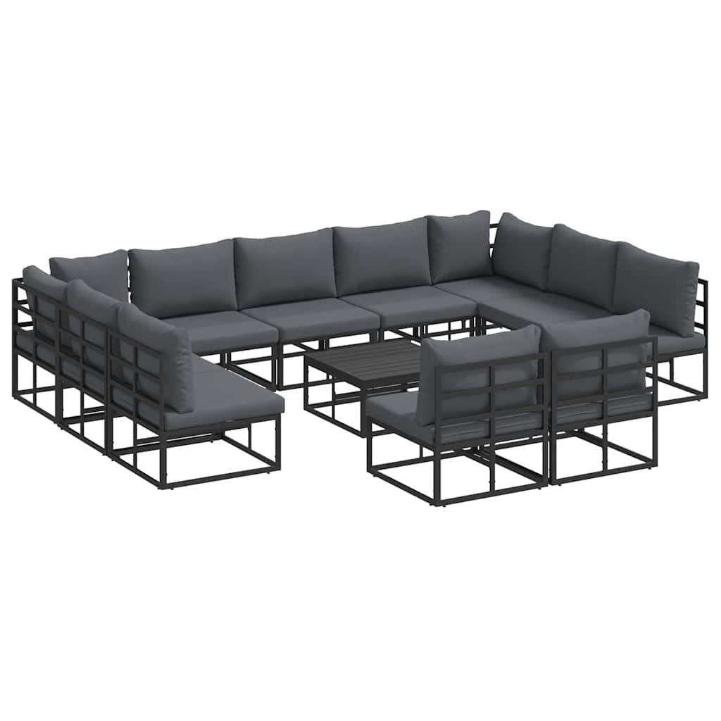 Havesofa Sæt med pude 12 pcs Sort Aluminium