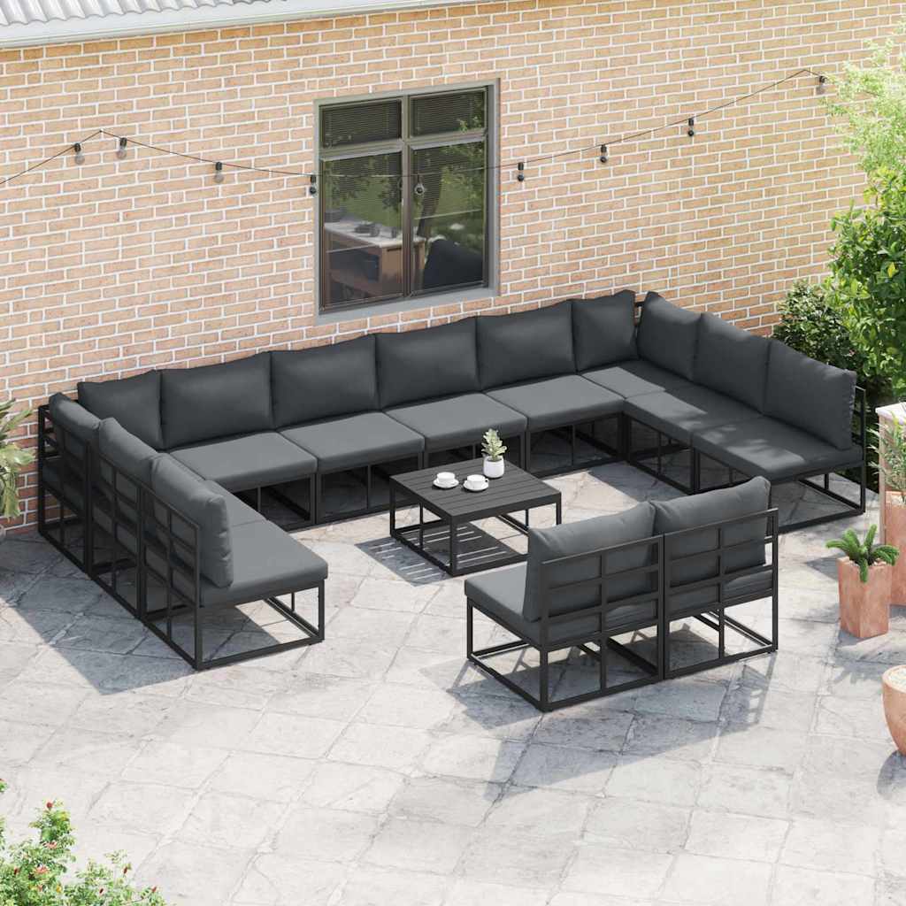 Havesofa Sæt med pude 12 pcs Sort Aluminium