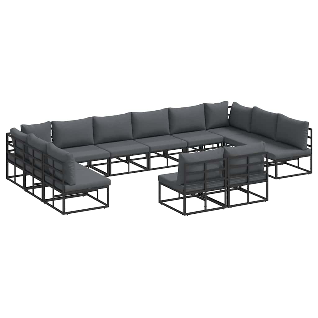 Havesofa Sæt med pude 12 pcs Sort Aluminium