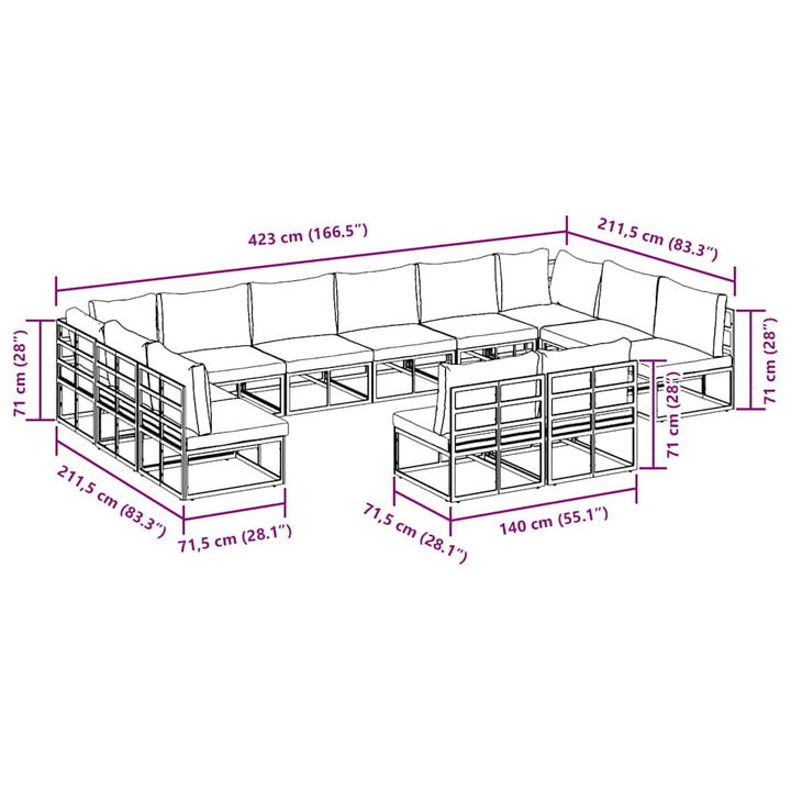 Havesofa Sæt med pude 12 pcs Sort Aluminium