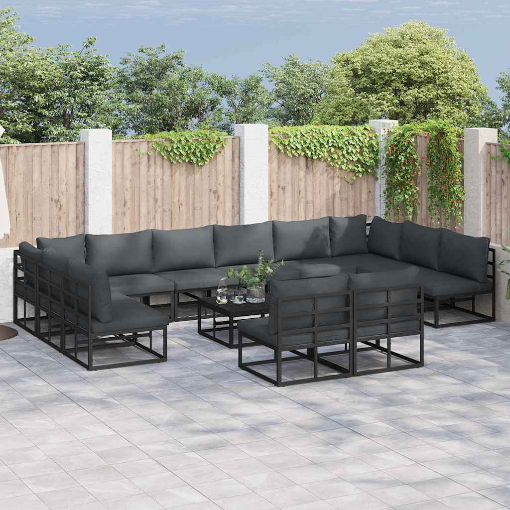 Havesofa Sæt 13 stk. Sort Aluminium