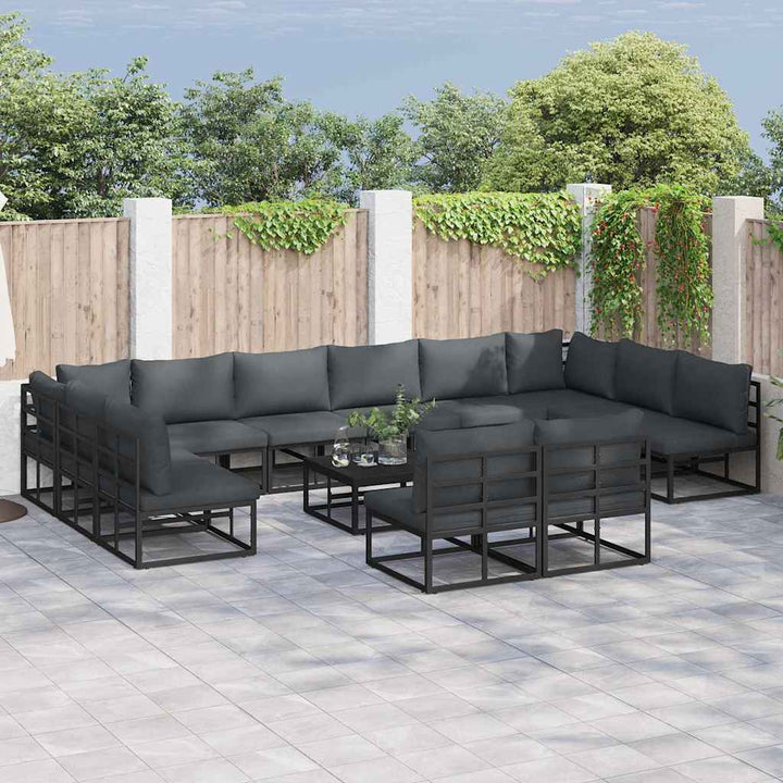 Havesofa Sæt med pude 13 pcs Sort Aluminium