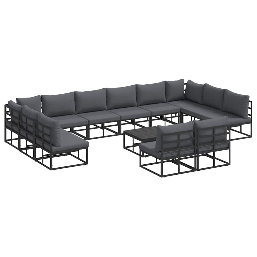 Havesofa Sæt med pude 13 pcs Sort Aluminium
