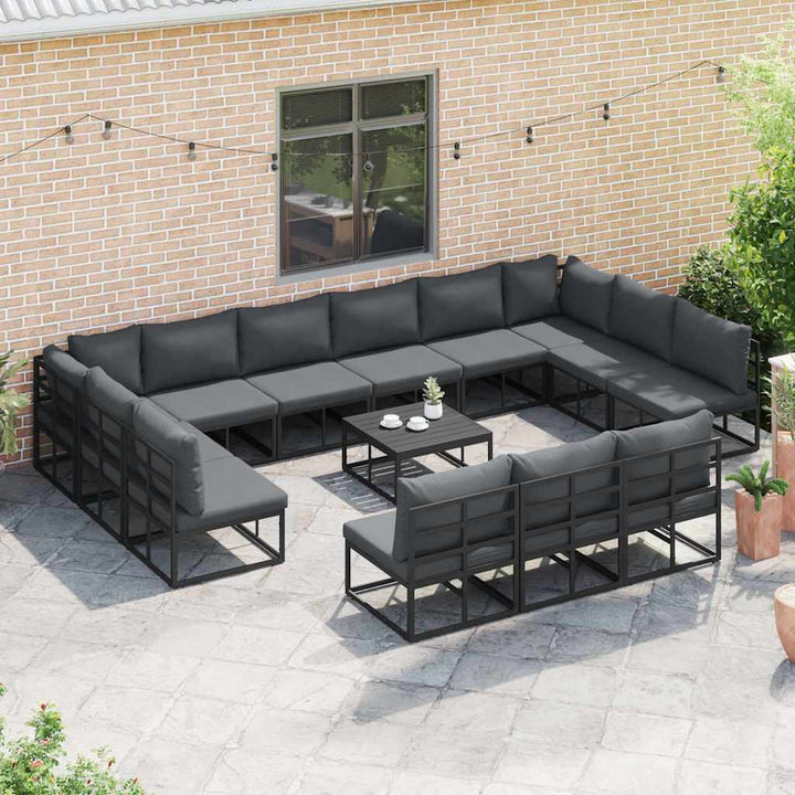 Havesofa Sæt med pude 13 pcs Sort Aluminium