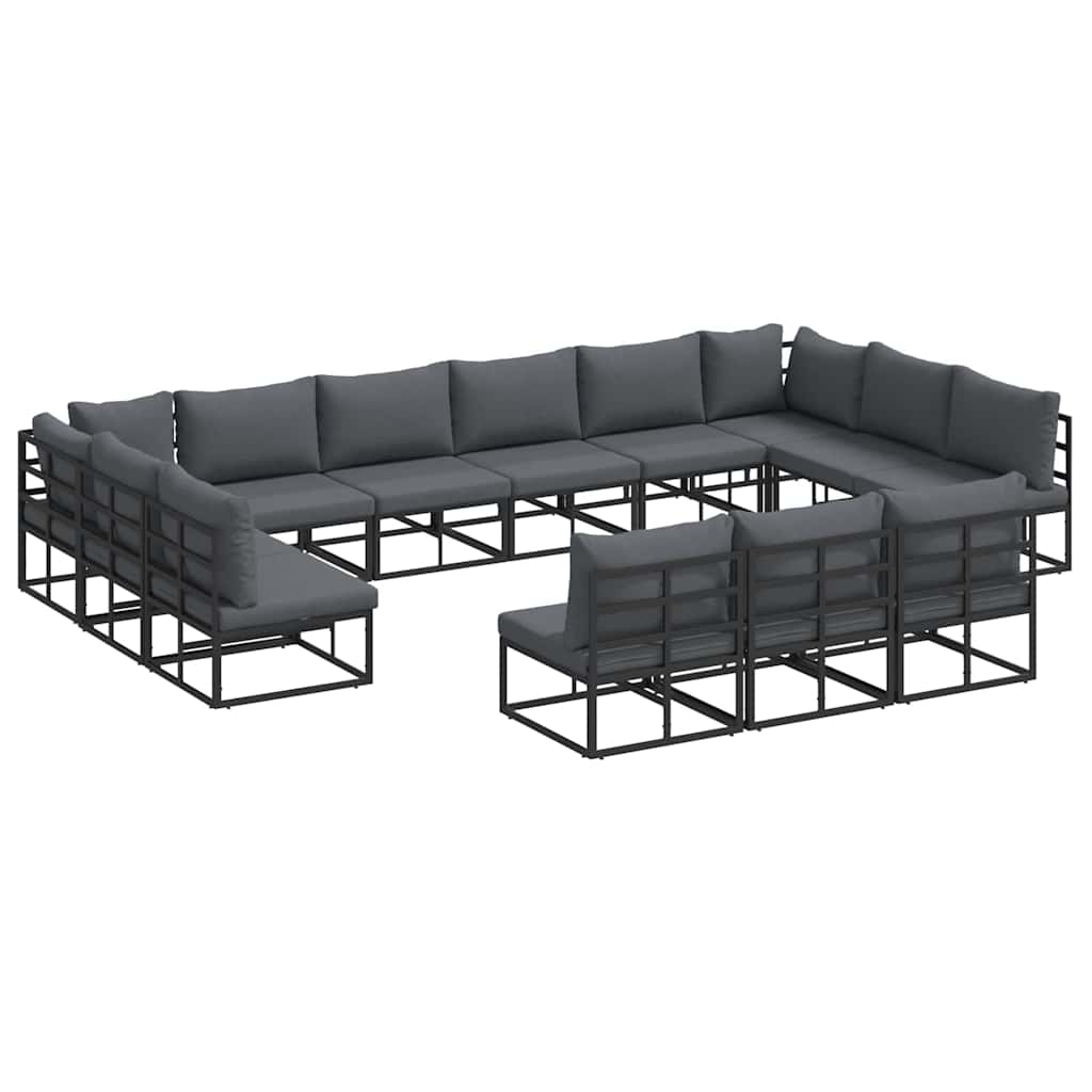 Havesofa Sæt med pude 13 pcs Sort Aluminium