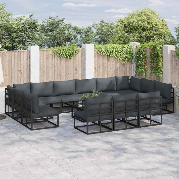 Havesofa Sæt med pude 14 pcs Sort Aluminium